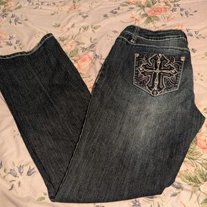 Love Nation Dark Blue Boot Cut Jeans with Embroidered Pocket